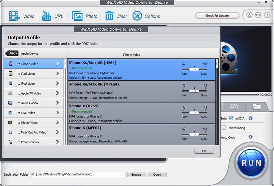 WinX HD Video Converter Deluxe interface