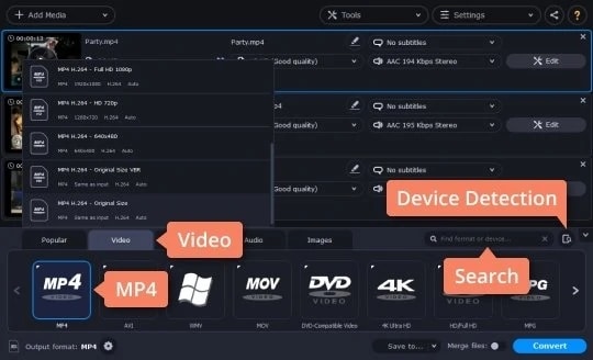 Movavi video converter choose video format
